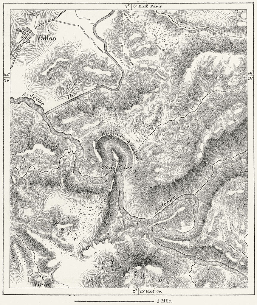 FRANCE. Pont D'Arc(Ardeche)sketch map c1885 old antique vintage plan chart